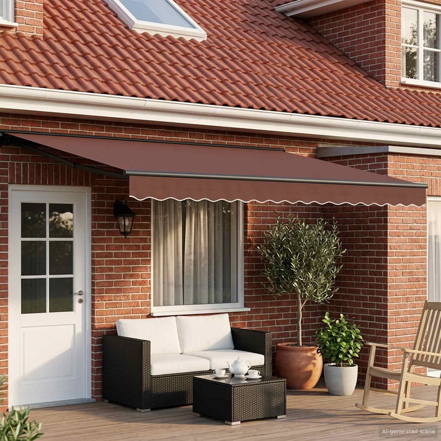 vidaXL Manual Awning Frame with LEDs Brown and Anthracite 5 x 3 m
