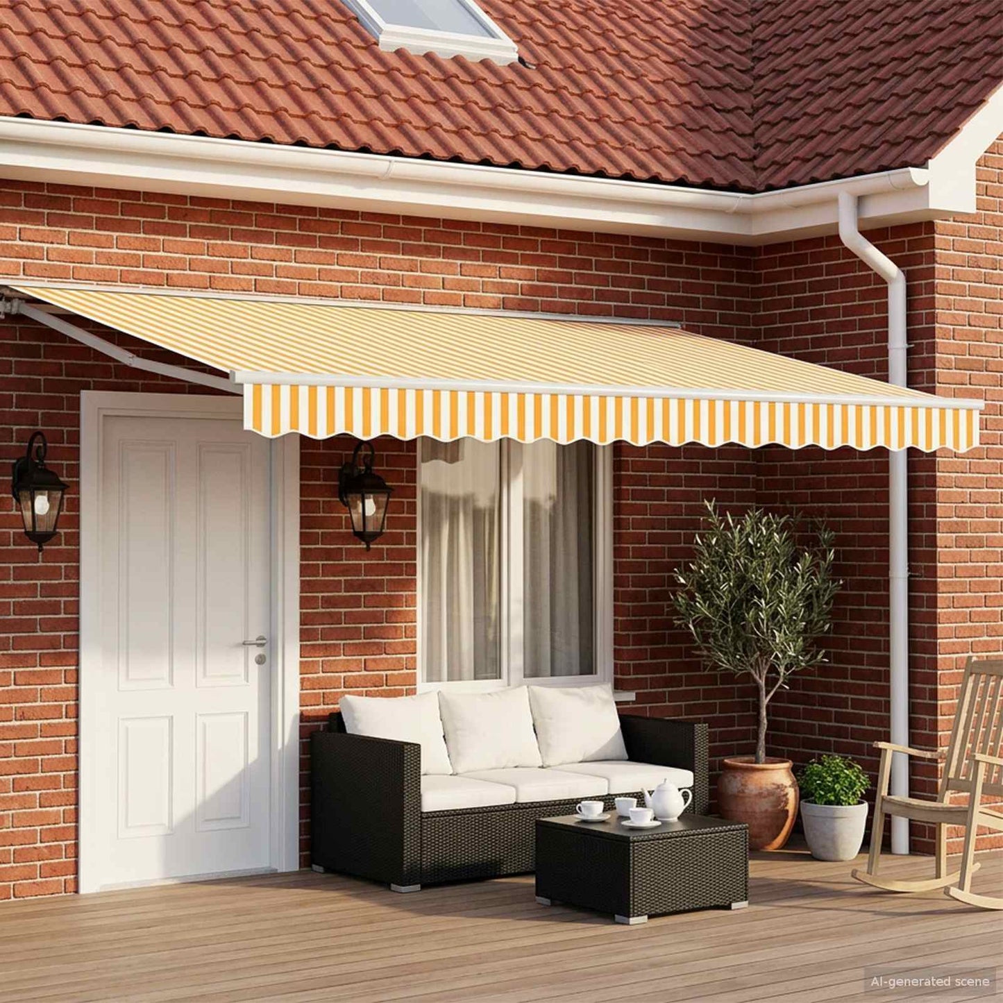vidaXL Electric Retractable Awning Yellow and White 4 x 2 m