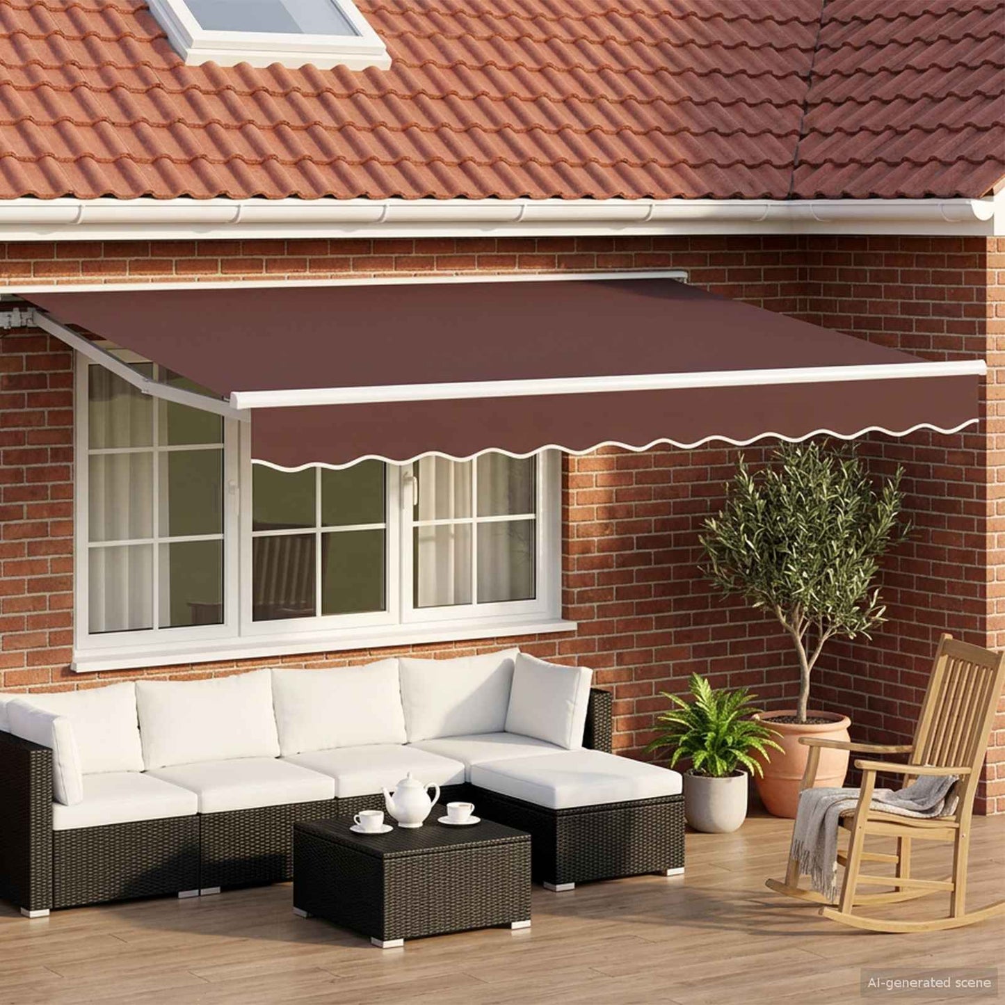 vidaXL Electric Retractable Awning Brown and White 3.5 x 2.5 m