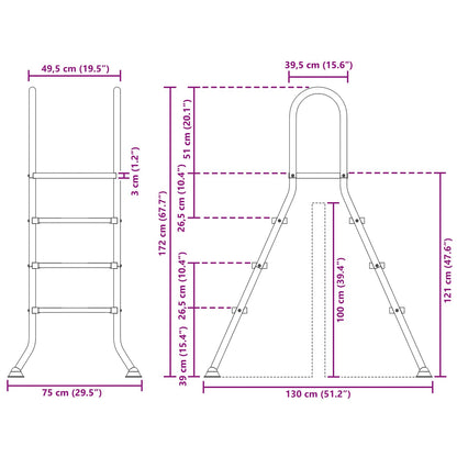 vidaXL Above Ground Pool Ladder 100 cm 3-Step Stainless Steel 304