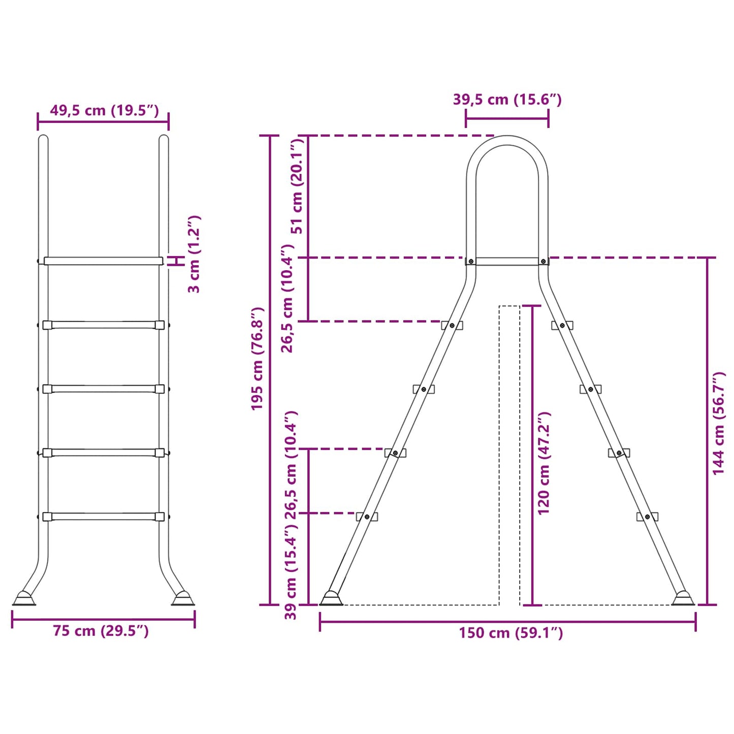 vidaXL Above Ground Pool Ladder 195 x 150 cm 4-Step