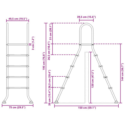 vidaXL Above Ground Pool Ladder 195 x 150 cm 4-Step