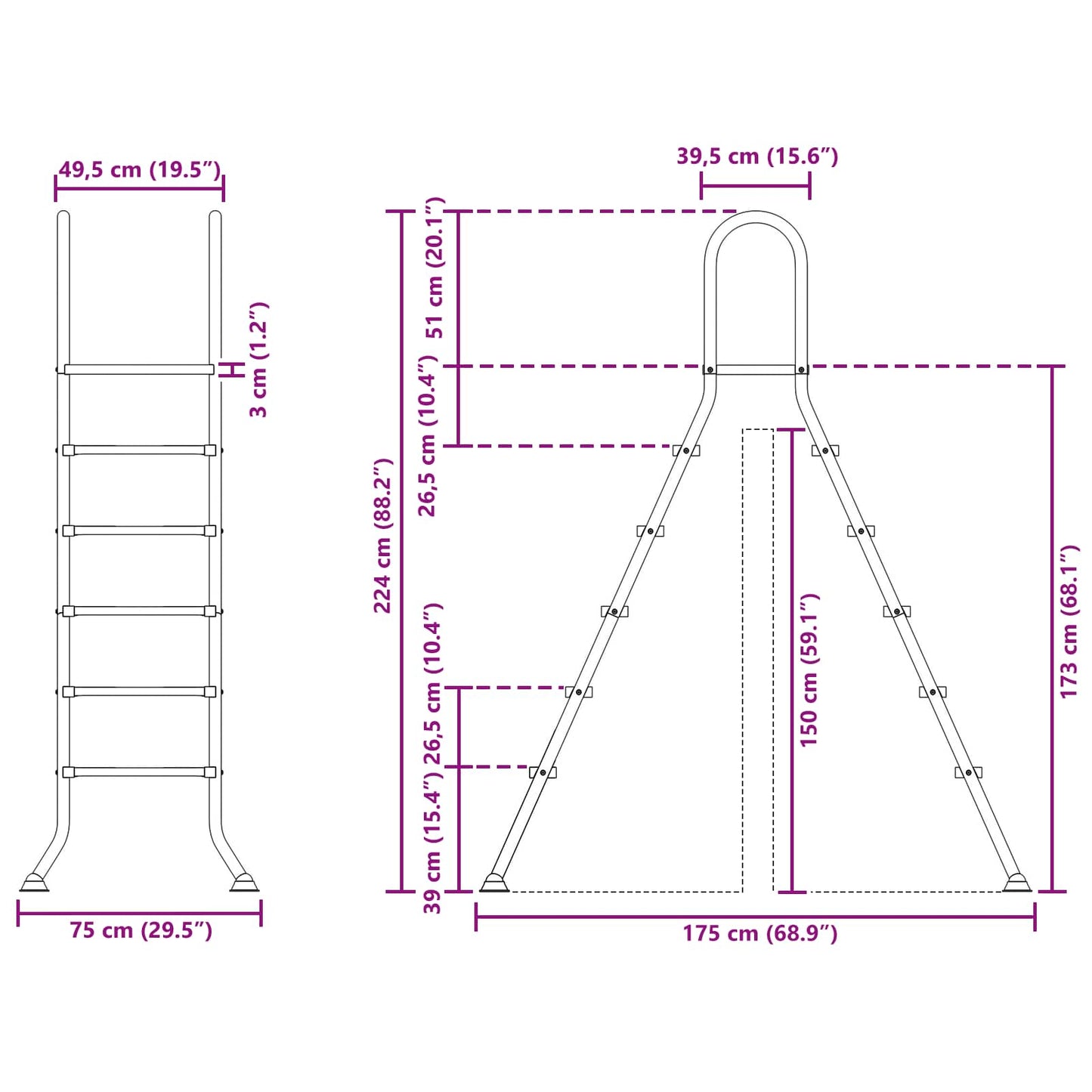 vidaXL Above Ground Pool Ladder 224 x 175 cm 5-Step