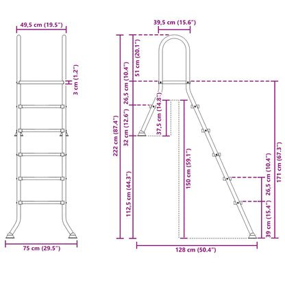vidaXL Partially in-Ground Pool Ladder 222 x 128 cm 5-Step