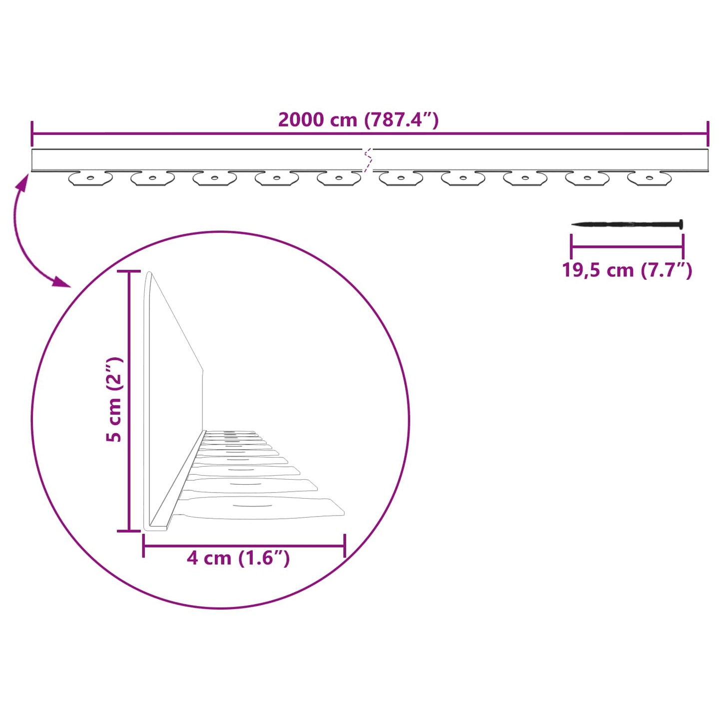vidaXL Lawn Edgings Black 2000 x 4 x 5 cm Plastic