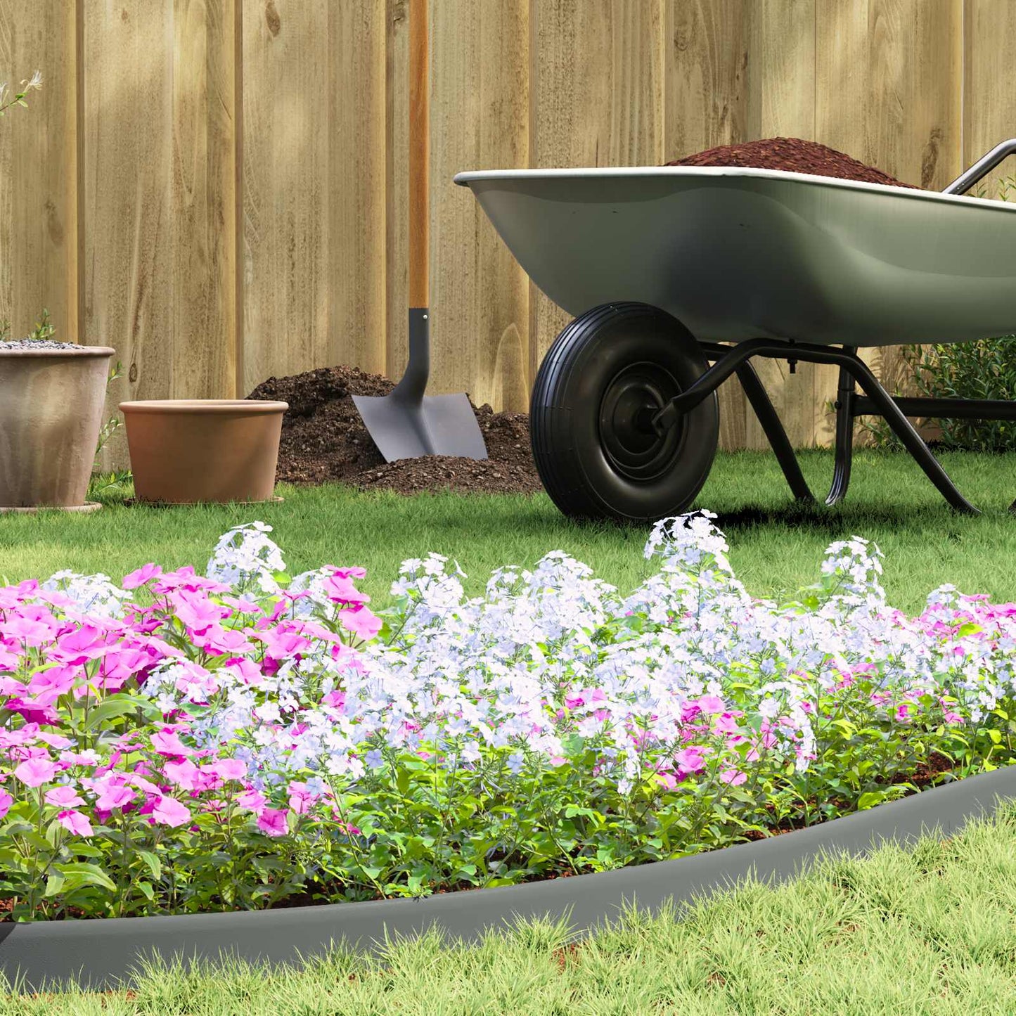 vidaXL Lawn Edgings Grey 1000 x 4 x 5 cm Plastic