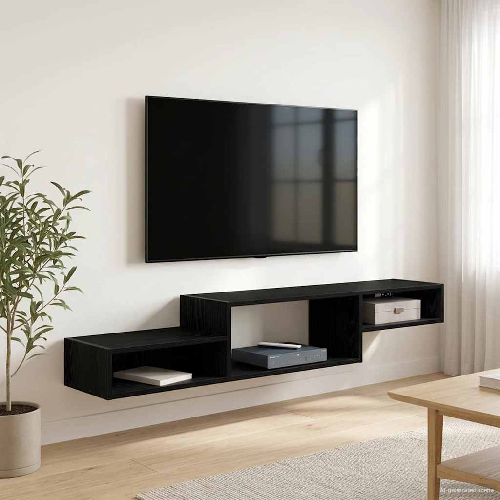 vidaXL Wall-mounted TV Cabinet Wall-Mounted Black Oak 150 x 28 x 26 cm