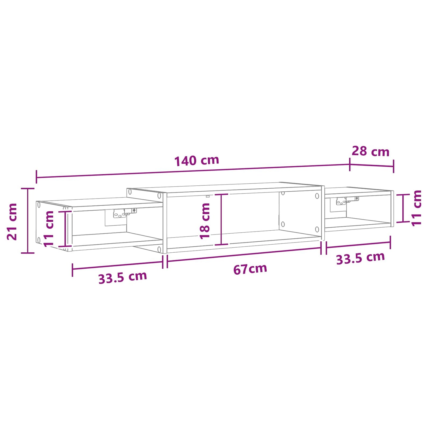 vidaXL Wall-mounted TV Cabinet Wall-Mounted White 140 x 28 x 21 cm