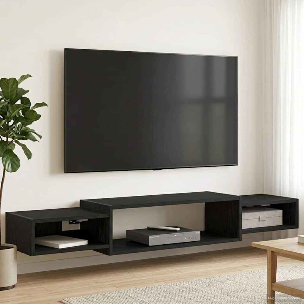 vidaXL Wall-mounted TV Cabinet Wall-Mounted Black Oak 140 x 28 x 21 cm