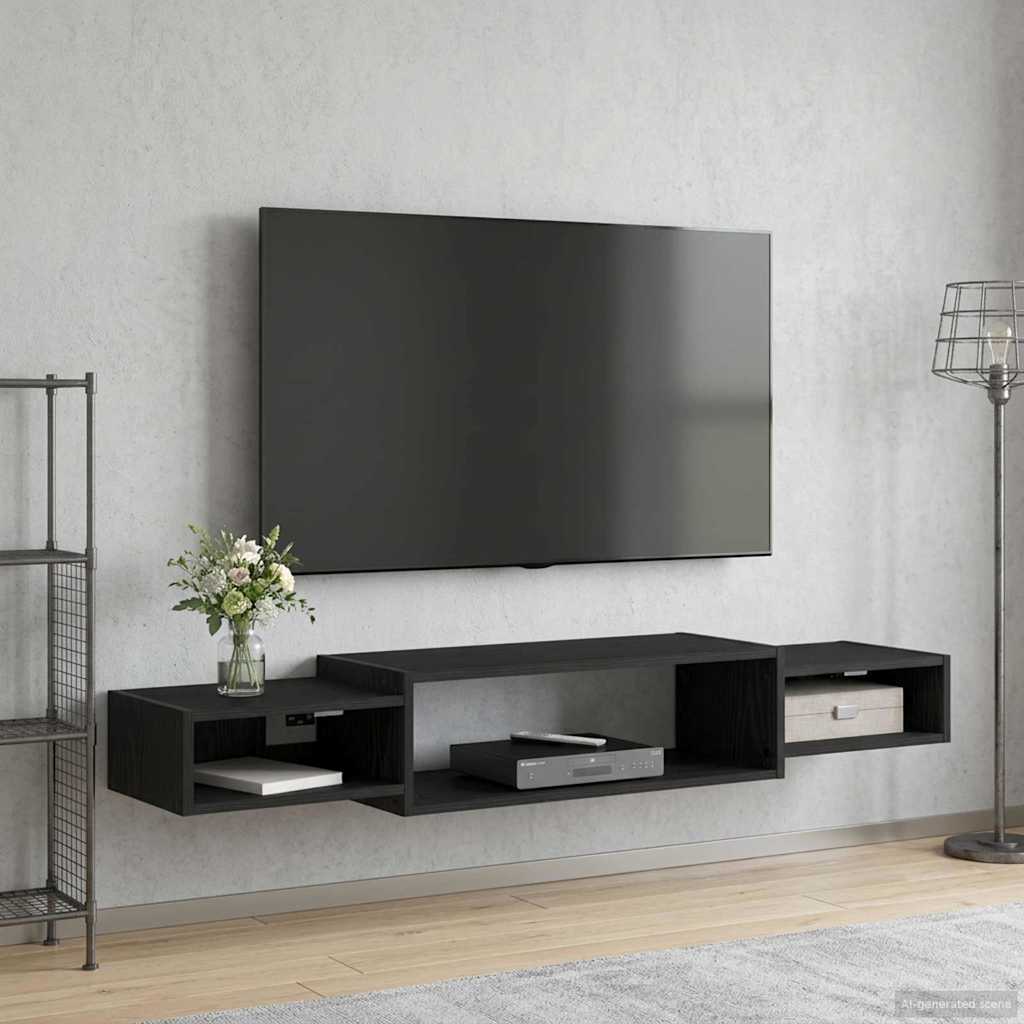 vidaXL Wall-mounted TV Cabinet Wall-Mounted Black Oak 140 x 28 x 21 cm