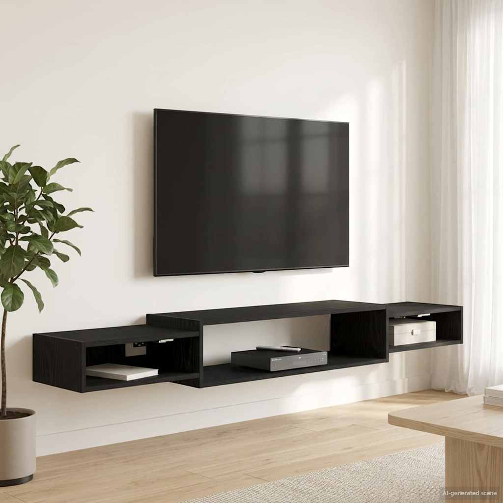 vidaXL Wall-mounted TV Cabinet Wall-Mounted Black Oak 180 x 28 x 21 cm