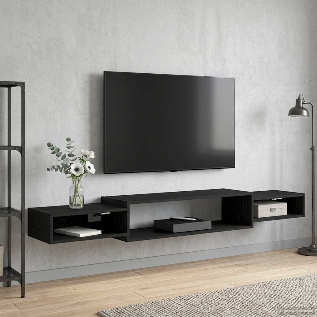 vidaXL Wall-mounted TV Cabinet Wall-Mounted Black Oak 180 x 28 x 21 cm
