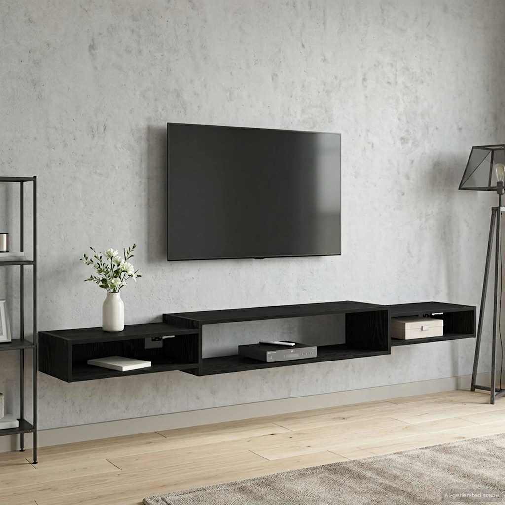 vidaXL Wall-mounted TV Cabinet Wall-Mounted Black Oak 220 x 28 x 21 cm