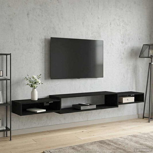 vidaXL Wall-mounted TV Cabinet Wall-Mounted Black Oak 220 x 28 x 21 cm
