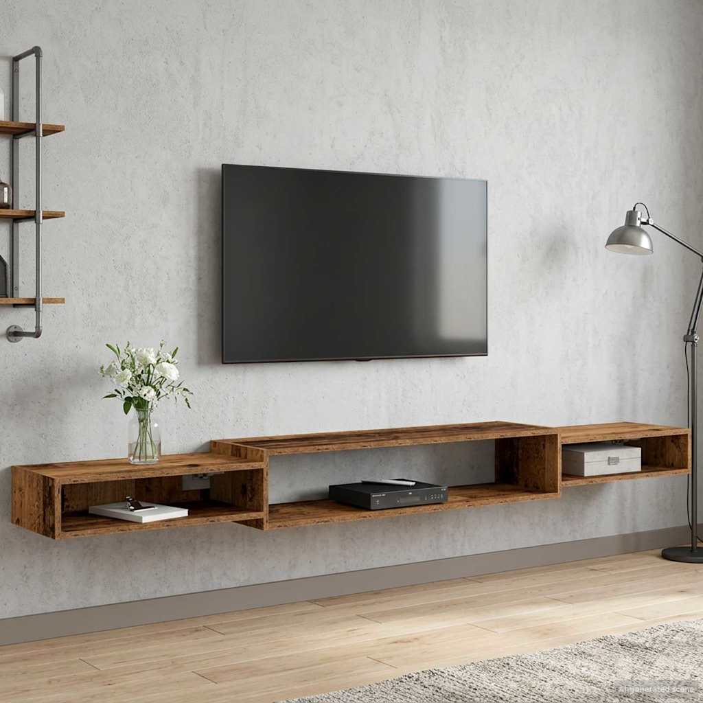 vidaXL Wall-mounted TV Cabinet Wall-Mounted Old Wood 220 x 28 x 21 cm