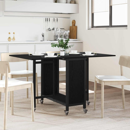 vidaXL Folding Dining Table with Castors 130 x 80 x 76.5 cm Black Oak
