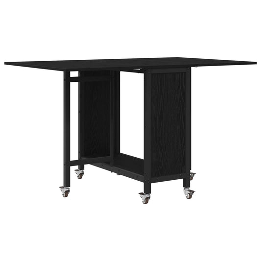 vidaXL Folding Dining Table with Castors 130 x 80 x 76.5 cm Black Oak