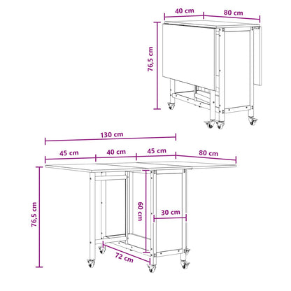 vidaXL Folding Dining Table with Castors 130 x 80 x 76.5 cm