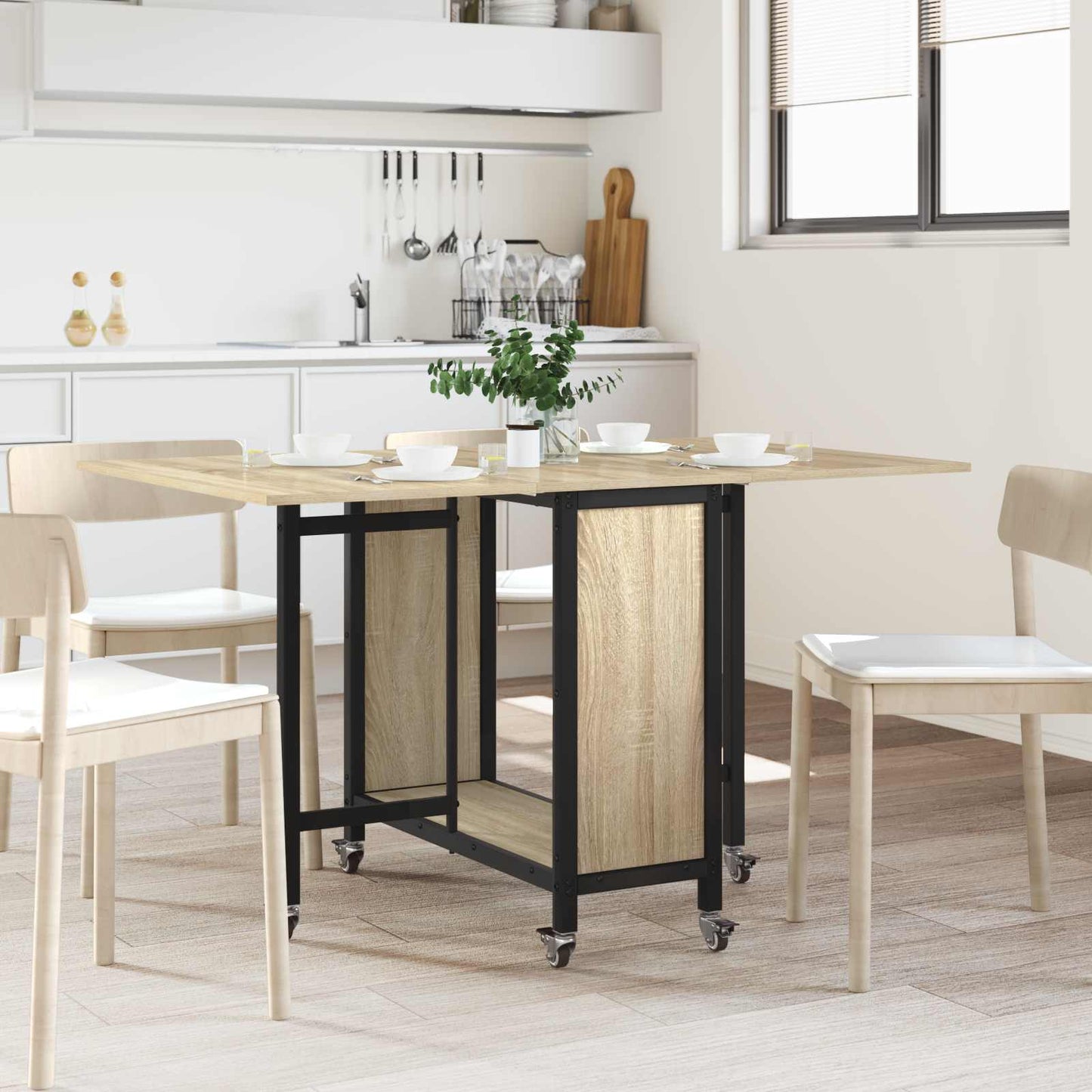 vidaXL Folding Dining Table with Castors 130 x 80 x 76.5 cm steel PB