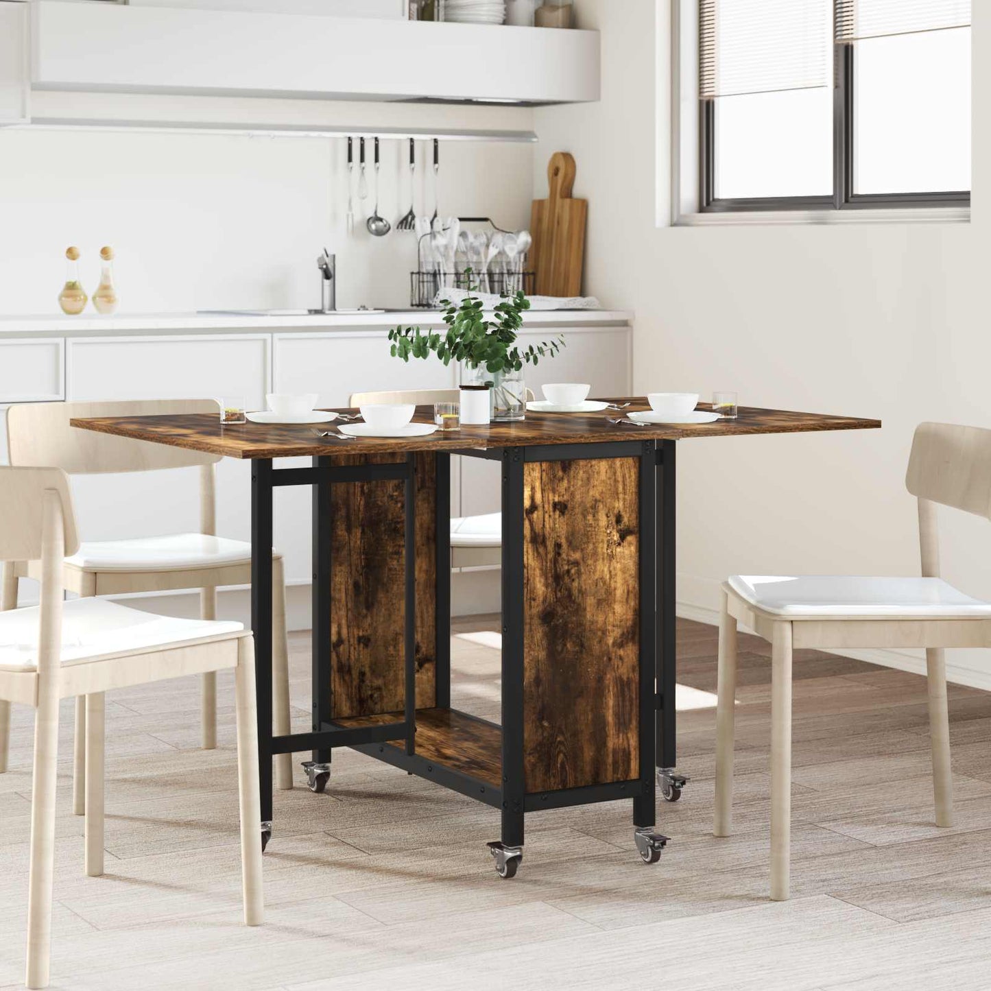 vidaXL Folding Dining Table with Castors 130 x 80 x 76.5 cm steel PB