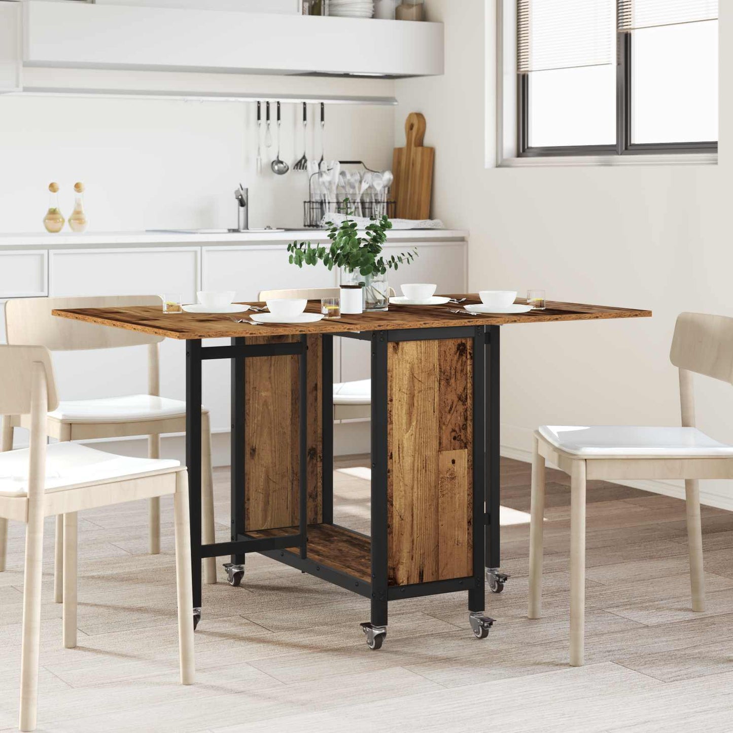 vidaXL Folding Dining Table with Castors 130 x 80 x 76.5 cm steel PB