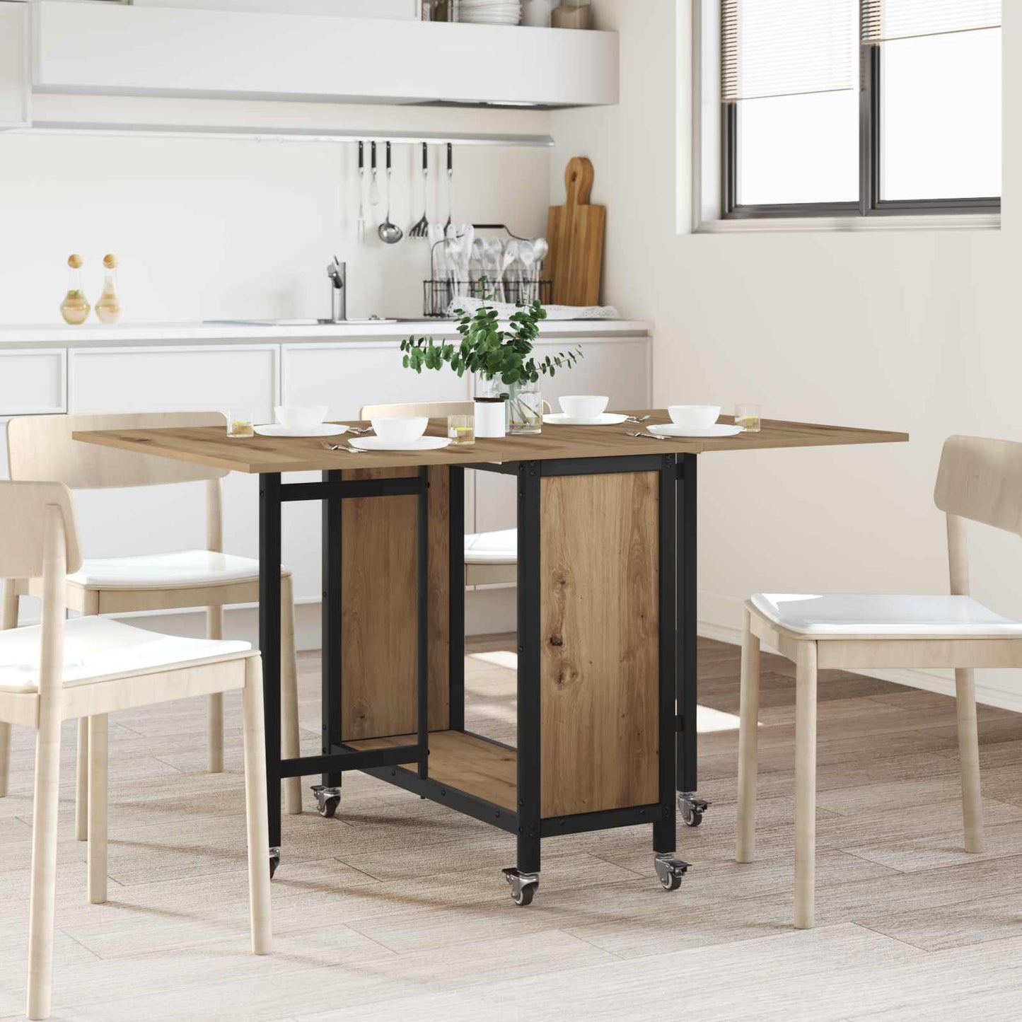 vidaXL Folding Dining Table with Castors 130 x 80 x 76.5 cm steel PB