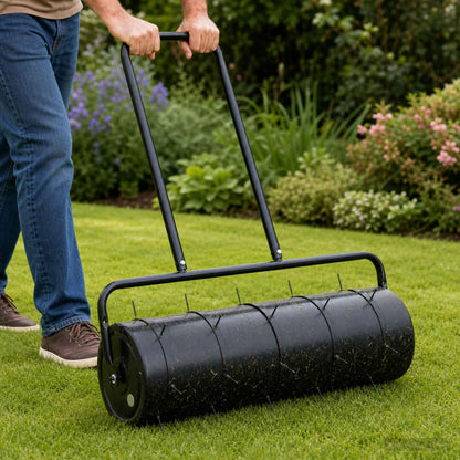 vidaXL Garden Lawn Roller Pull with Aerator Clamps Ø 30 x 90 cm Steel