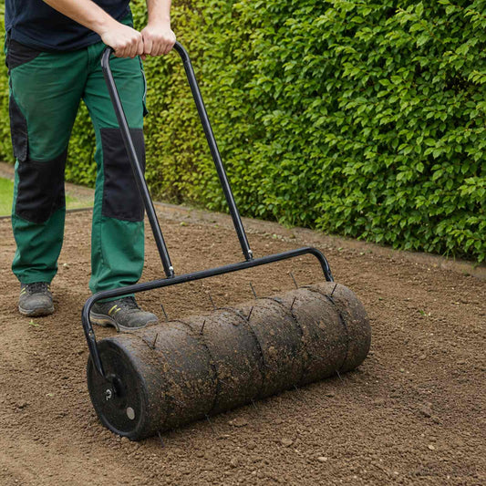 vidaXL Garden Lawn Roller Pull with Aerator Clamps Ø 30 x 90 cm Steel