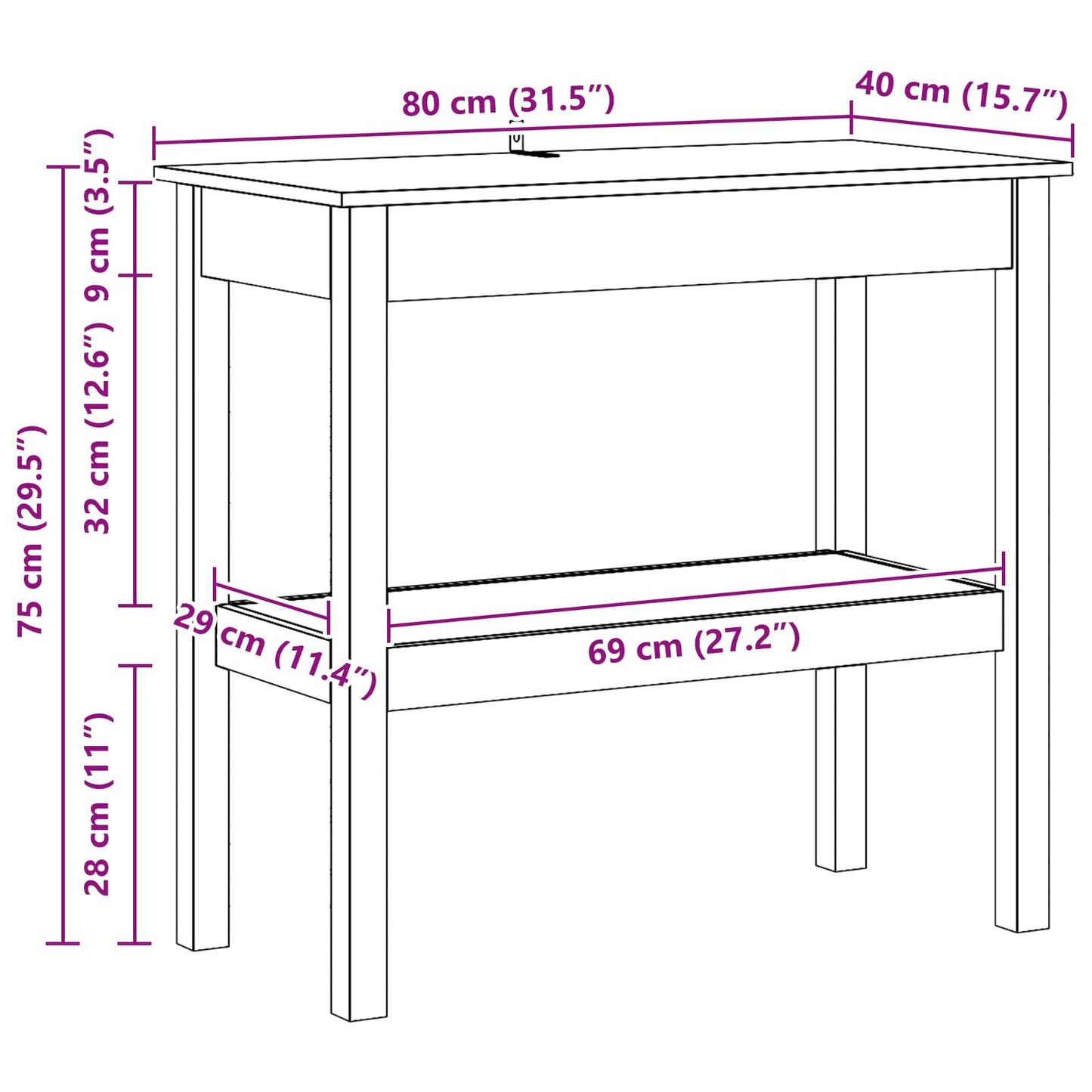 vidaXL Console Table Wax Brown 80 x 40 x 75 cm Solid Pine Wood
