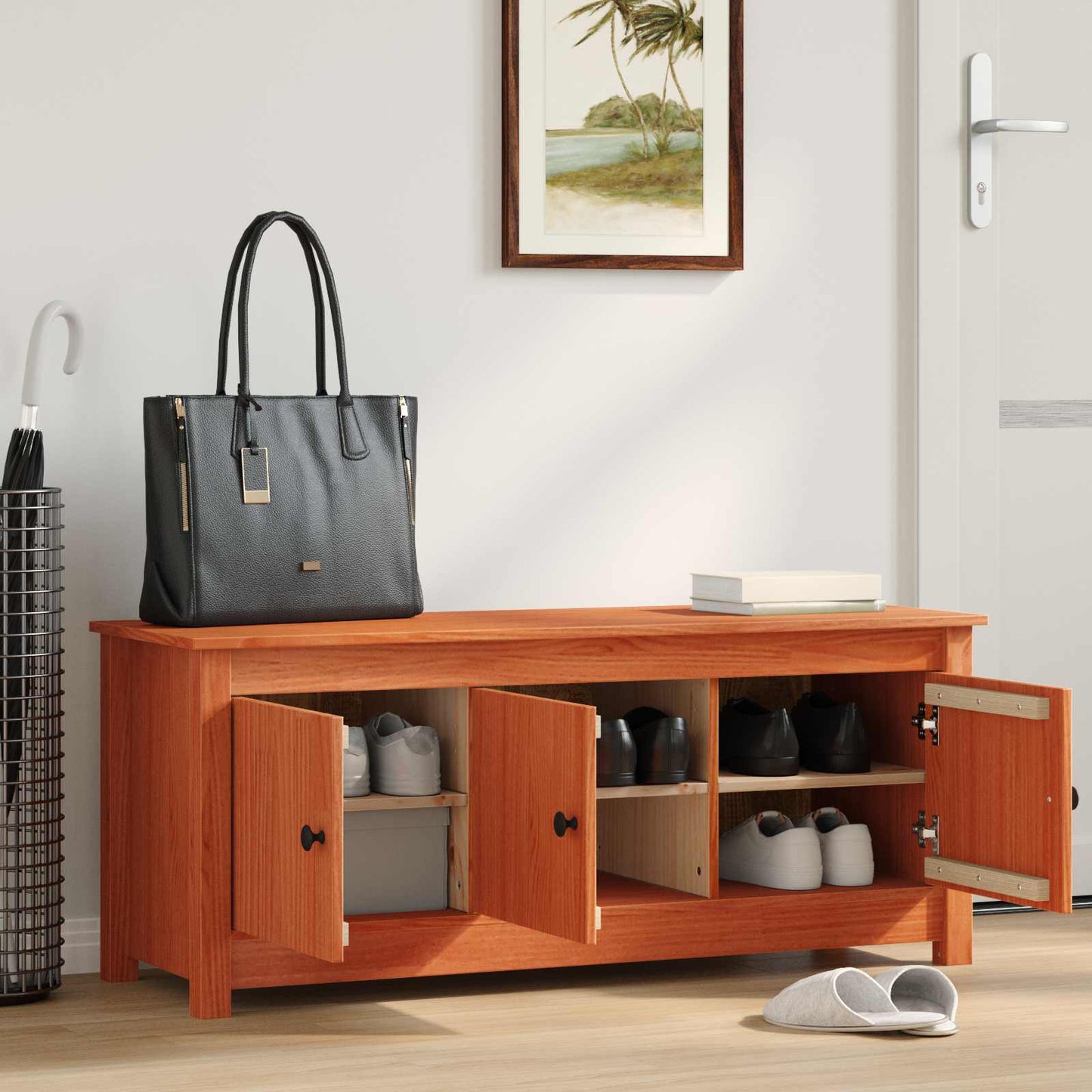 vidaXL Shoe Cabinet Wax Brown 110 x 38 x 45.5 cm Solid Pine Wood