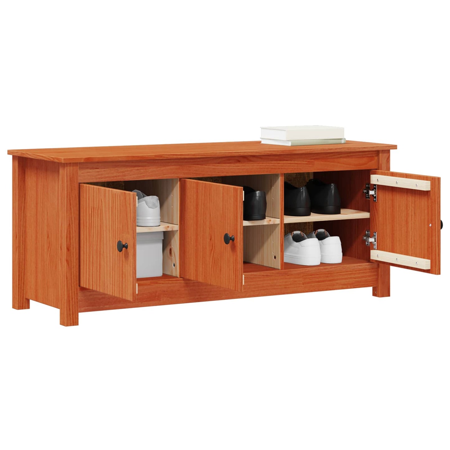 vidaXL Shoe Cabinet Wax Brown 110 x 38 x 45.5 cm Solid Pine Wood
