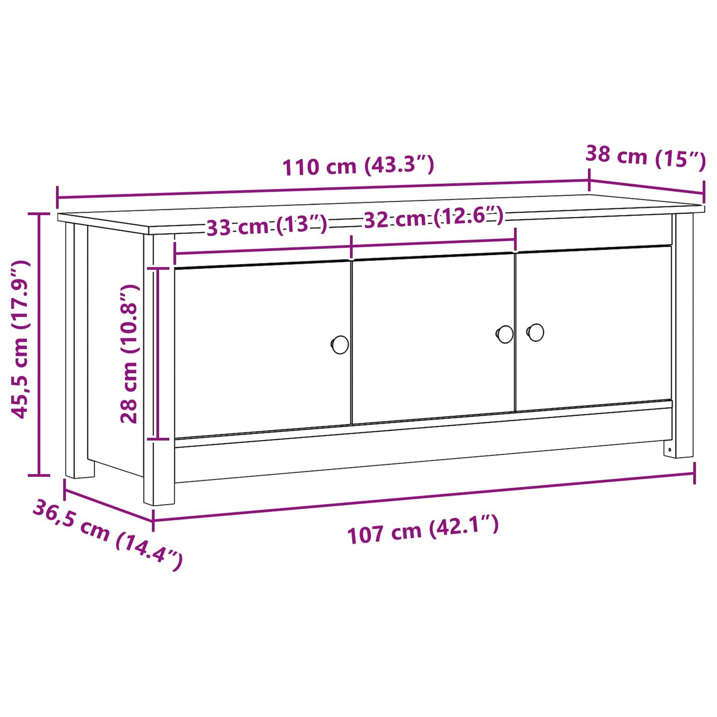 vidaXL Shoe Cabinet Wax Brown 110 x 38 x 45.5 cm Solid Pine Wood
