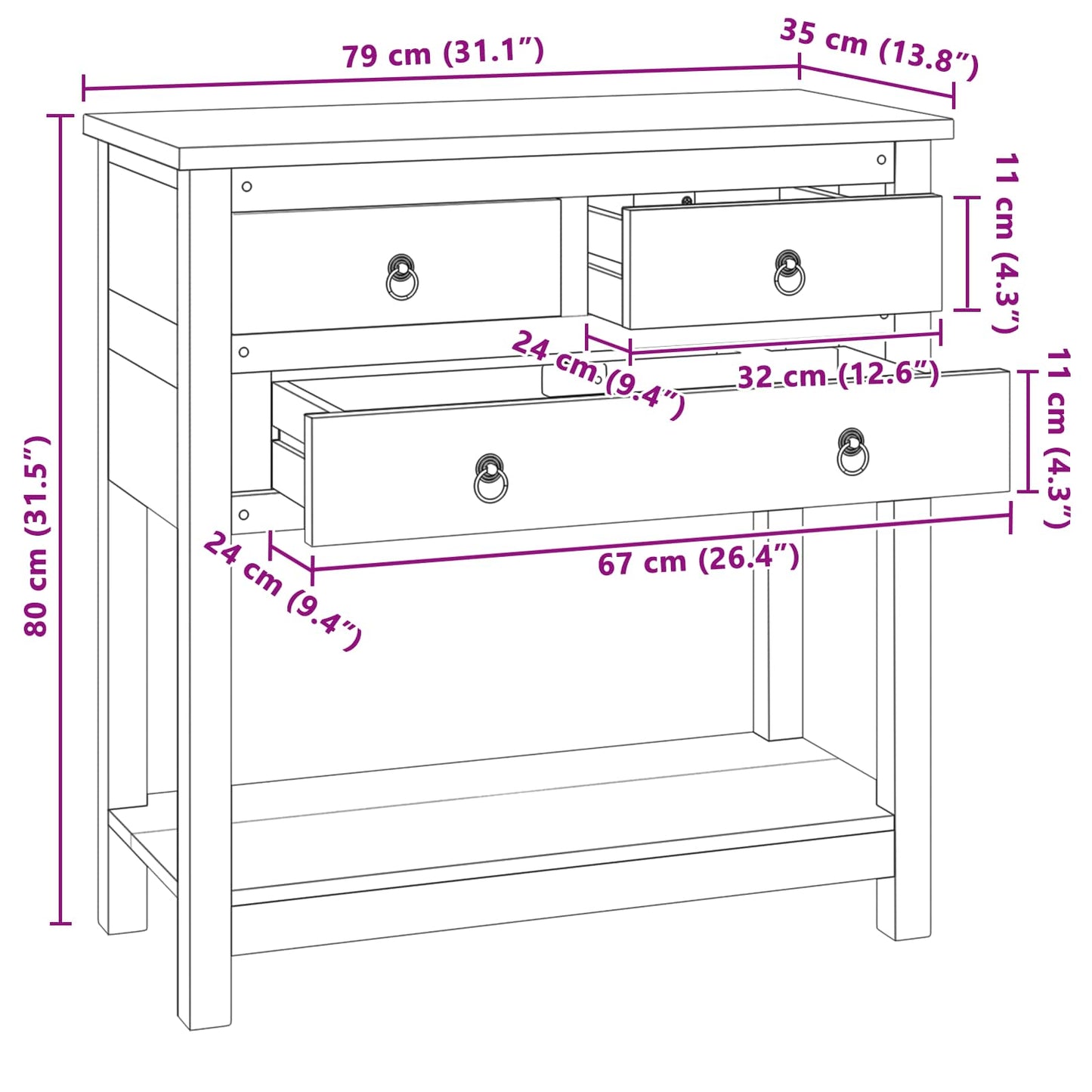 vidaXL Sideboard Natural 79 x 35 x 80 cm Solid Teak Wood