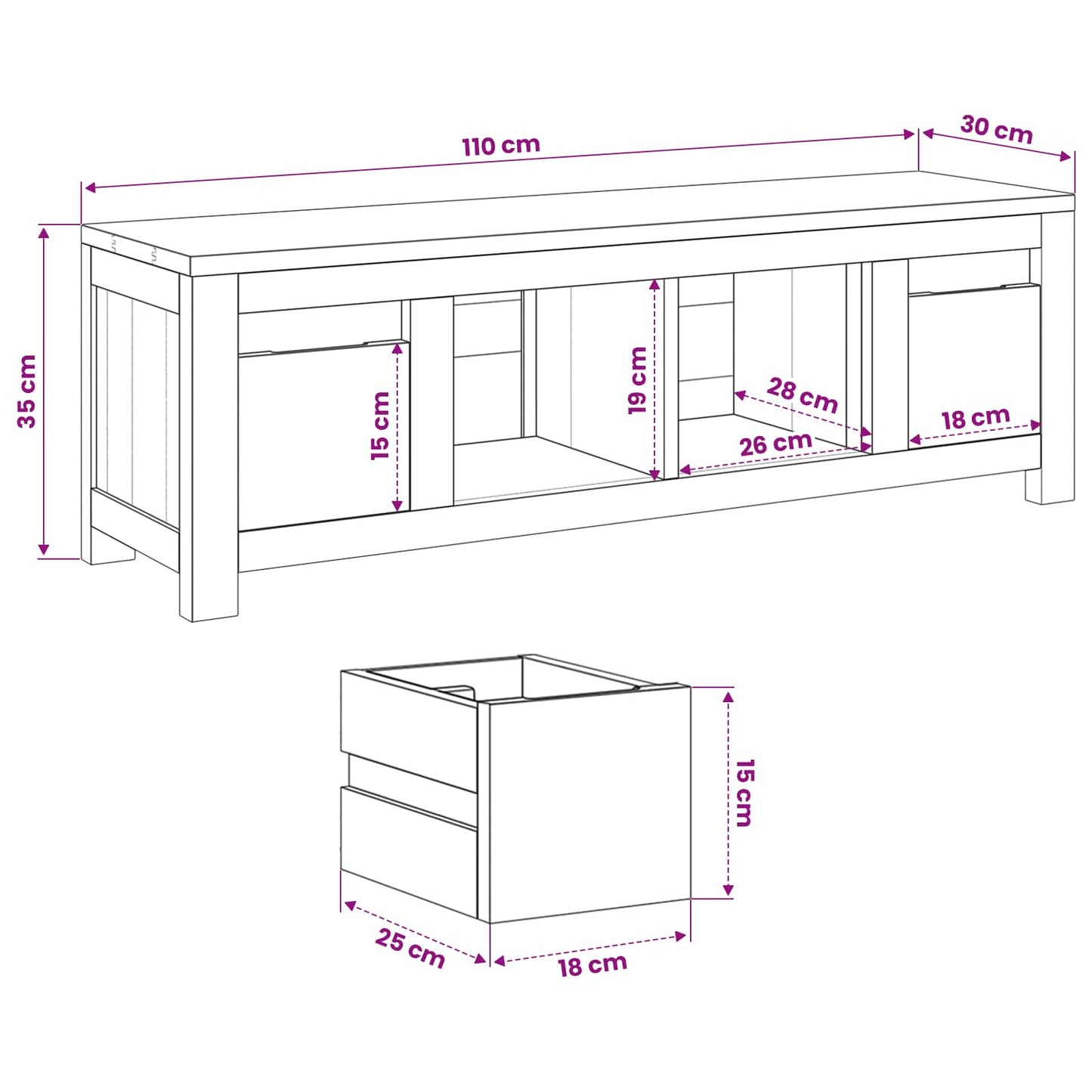 vidaXL TV Cabinet 110 x 30 x 35 cm Natural Solid Teak Wood