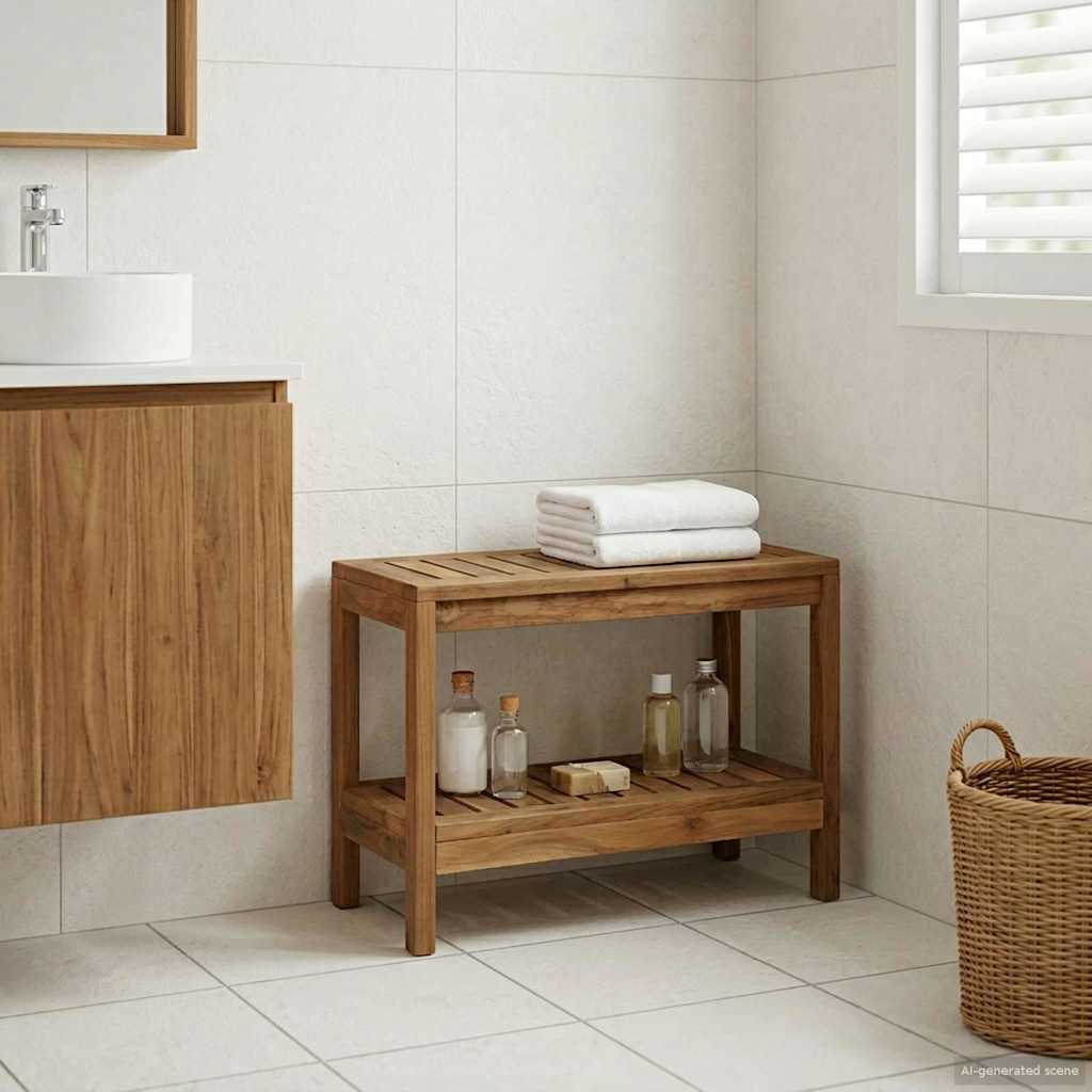 vidaXL Bathroom Side Table Natural 60 x 30 x 45 cm Solid Teak Wood