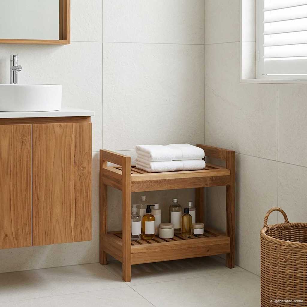 vidaXL Bathroom Shelf Natural 45 x 30 x 45 cm Solid Teak Wood