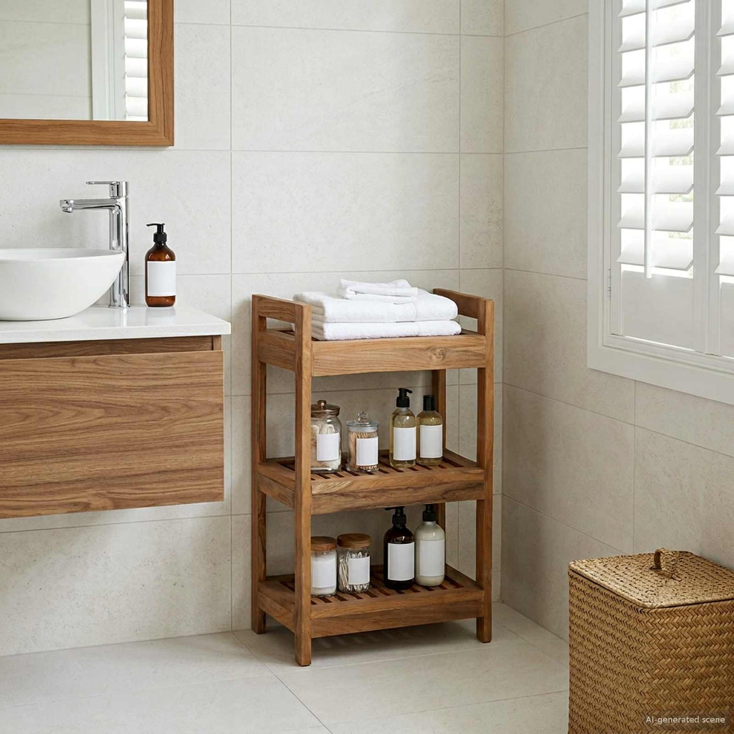 vidaXL Bathroom Shelf Natural 45 x 30 x 71 cm Solid Teak Wood