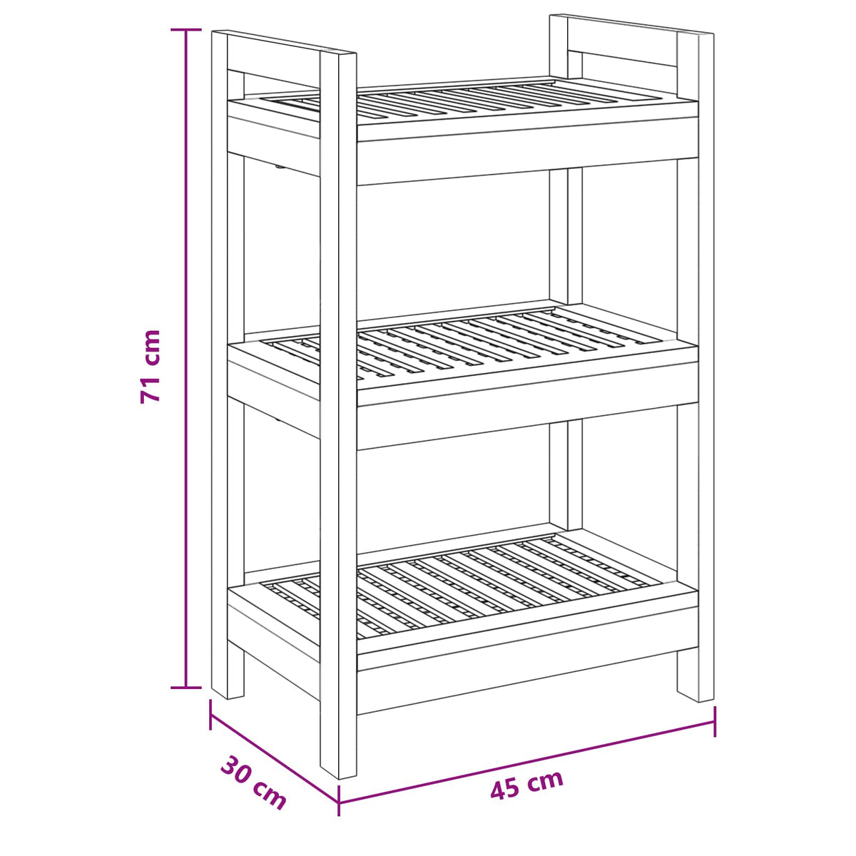 vidaXL Bathroom Shelf Natural 45 x 30 x 71 cm Solid Teak Wood
