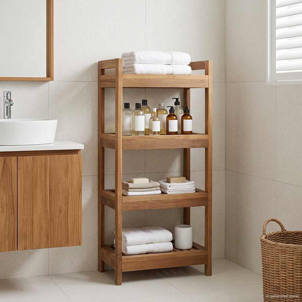 vidaXL Bathroom Shelf Natural 45 x 30 x 97 cm Solid Teak Wood