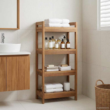 vidaXL Bathroom Shelf Natural 45 x 30 x 97 cm Solid Teak Wood