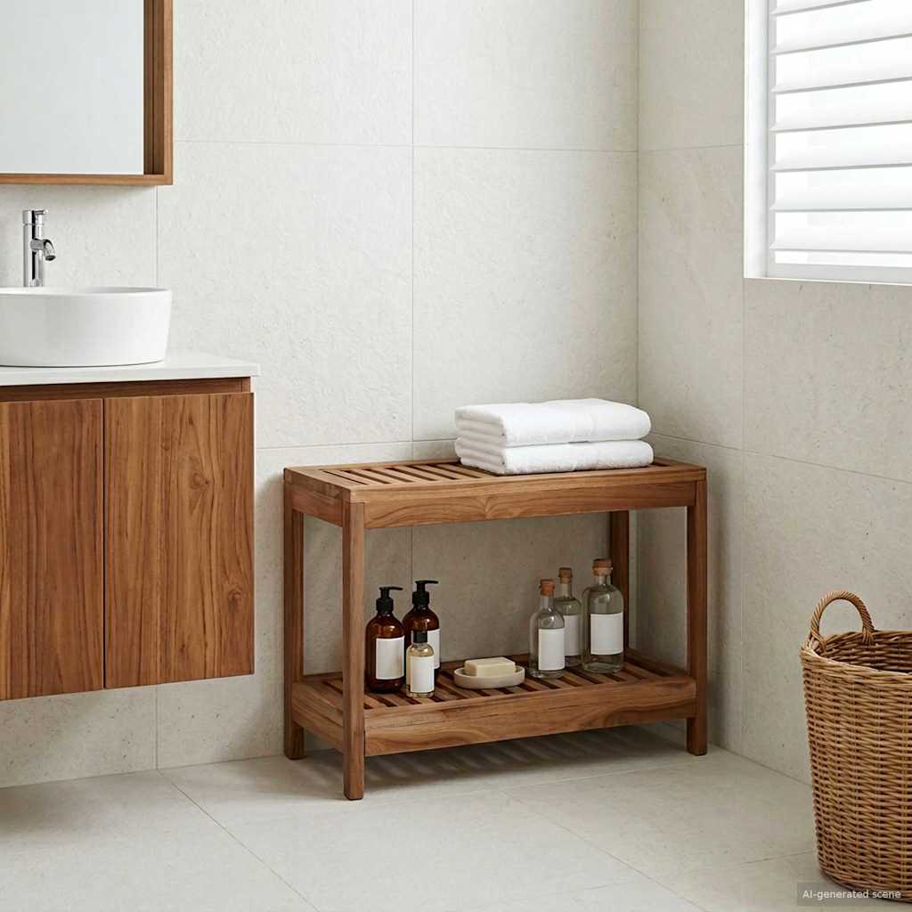 vidaXL Bathroom Side Table Natural 60 x 30 x 45 cm Solid Teak Wood