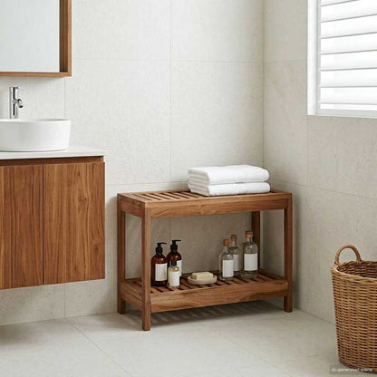 vidaXL Bathroom Side Table Natural 60 x 30 x 45 cm Solid Teak Wood