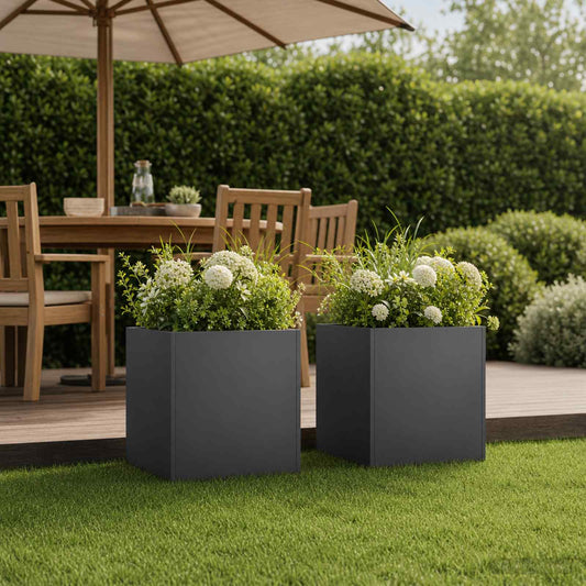 vidaXL Garden Planter 2 pcs Black 20 x 20 x 20 cm Cold-rolled Steel