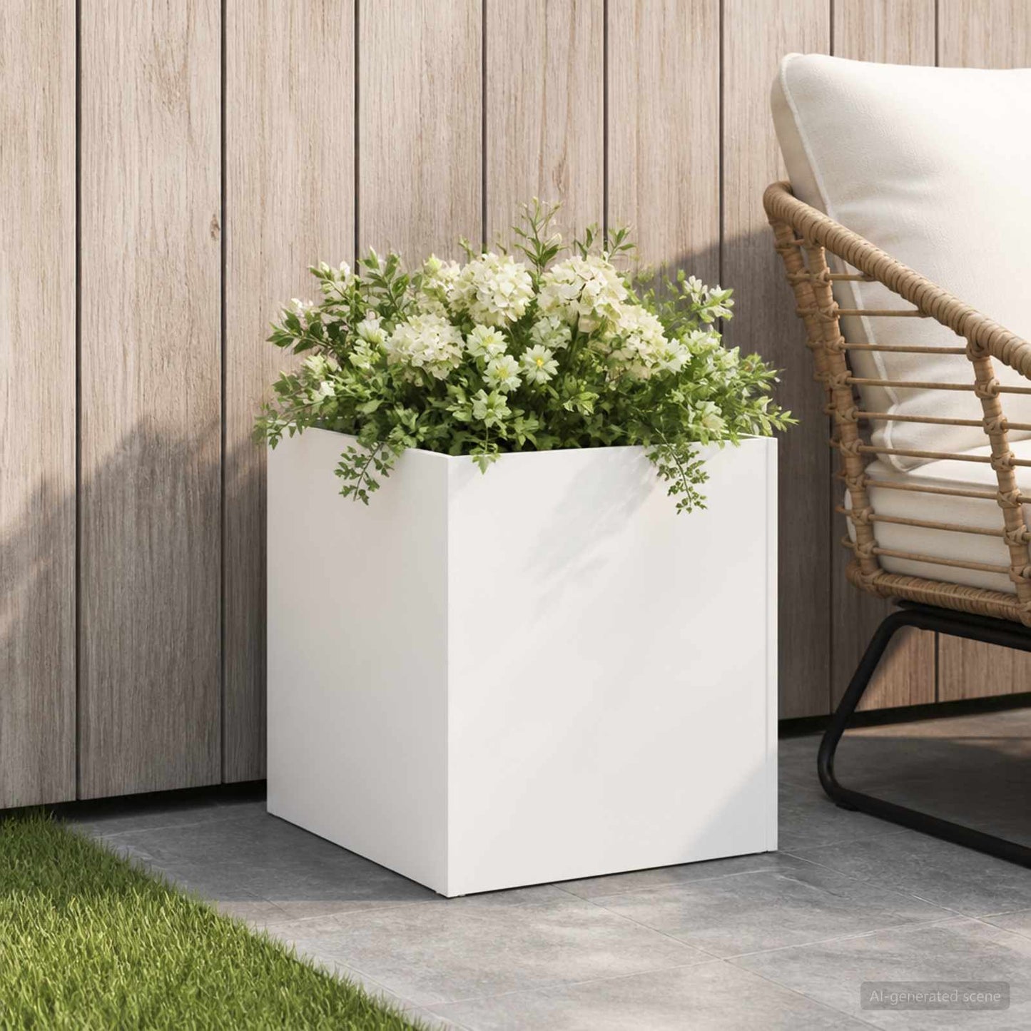 vidaXL Garden Planter White 20 x 20 x 20 cm Cold-rolled Steel