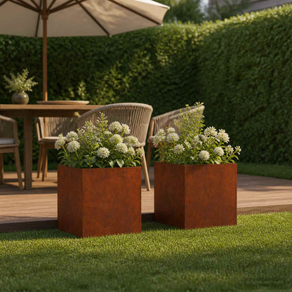 vidaXL Garden Planter 2 pcs Rusty 20 x 20 x 20 cm Weathering Steel