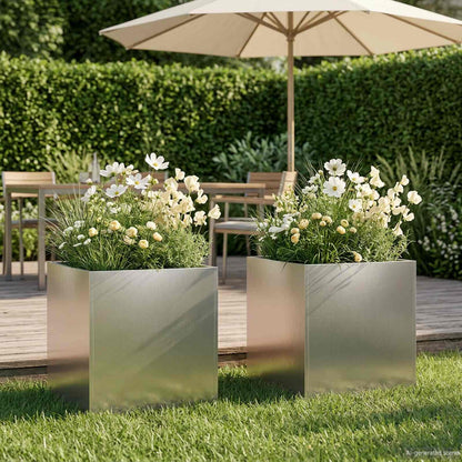 vidaXL Garden Planter 2 pcs Silver 25 x 25 x 25 cm Stainless Steel