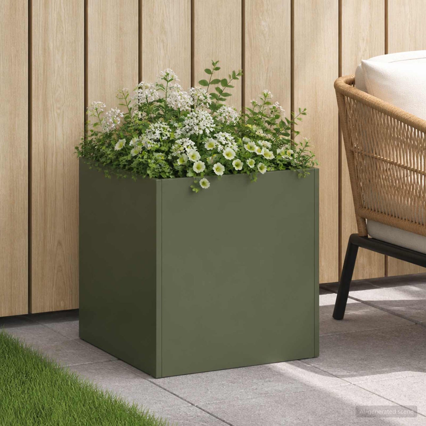 vidaXL Garden Planter Olive Green 35 x 35 x 35 cm Cold-rolled Steel