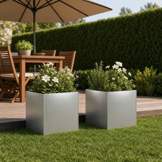 vidaXL Garden Planter 2 pcs Silver 35 x 35 x 35 cm Galvanised Steel