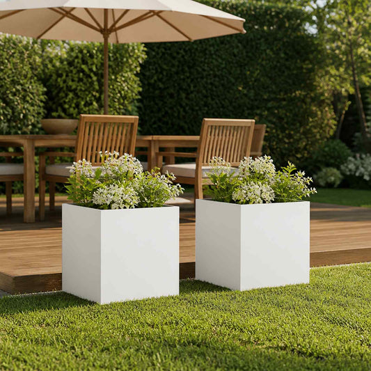 vidaXL Garden Planter 2 pcs White 45 x 45 x 45 cm Cold-rolled Steel
