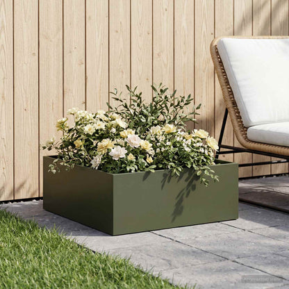 vidaXL Garden Planter Olive Green 40 x 40 x 20 cm Cold-rolled Steel